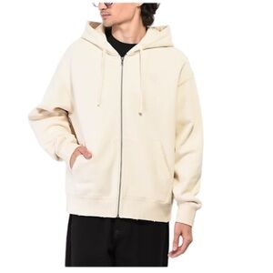 Ninth Hall Fundamentals Hoodie Zip Front Distressed Cream Boxy Men’s Size Small